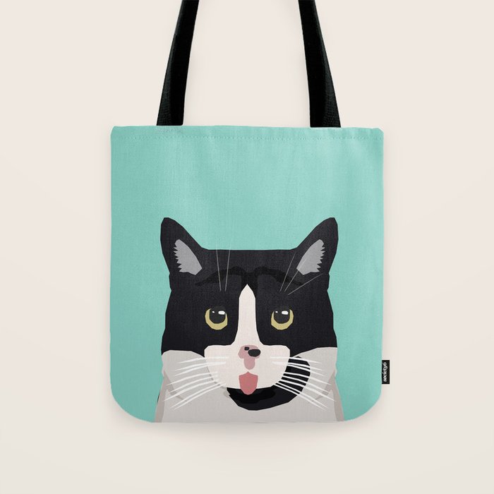 Black and White Cat - cat lady art, cat art, cats, black and white cat Tote Bag Gallery Image 1
