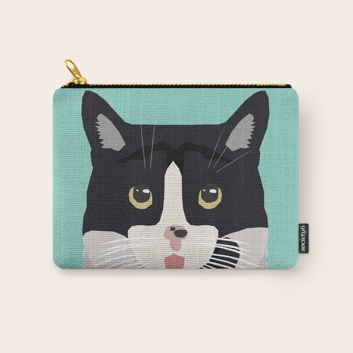 Black and White Cat - cat lady art, cat art, cats, black and white cat Carry All Pouch Gallery Image 1