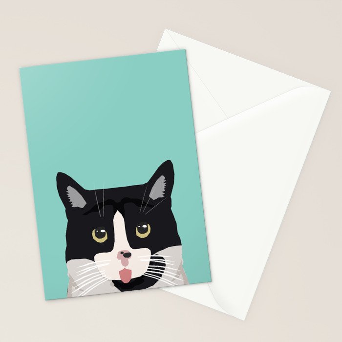 Black and White Cat - cat lady art, cat art, cats, black and white cat Stationery Card Gallery Image 2
