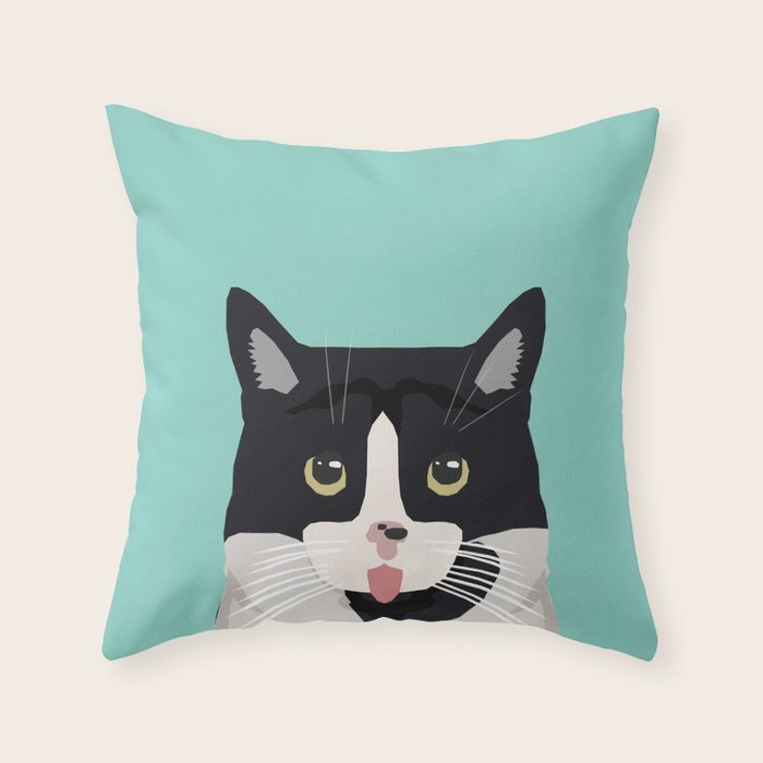Black and White Cat - cat lady art, cat art, cats, black and white cat Throw Pillow Gallery Image 6