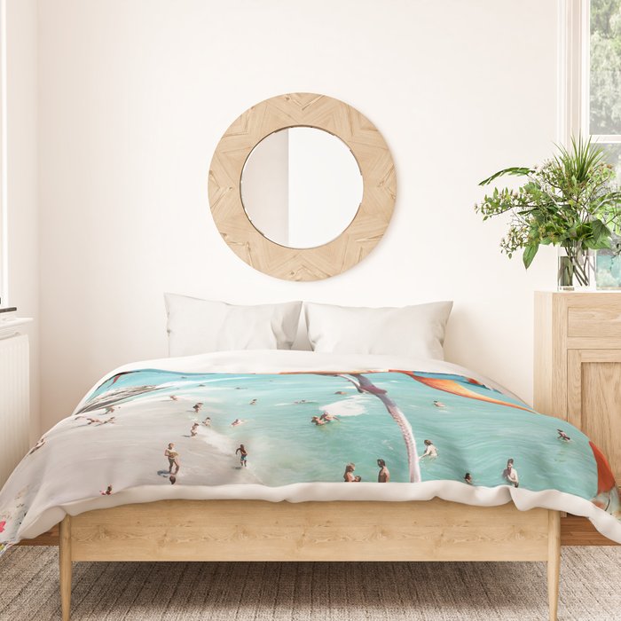 Flamingos on the Beach, Wildlife Surrealism Birds, Nature Flamingo Fantasy Beach Summer Photography Duvet Cover Gallery Image 3