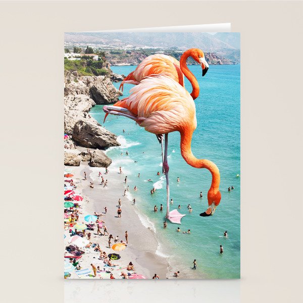Flamingos on the Beach, Wildlife Surrealism Birds, Nature Flamingo Fantasy Beach Summer Photography Stationery Card Gallery Image 2