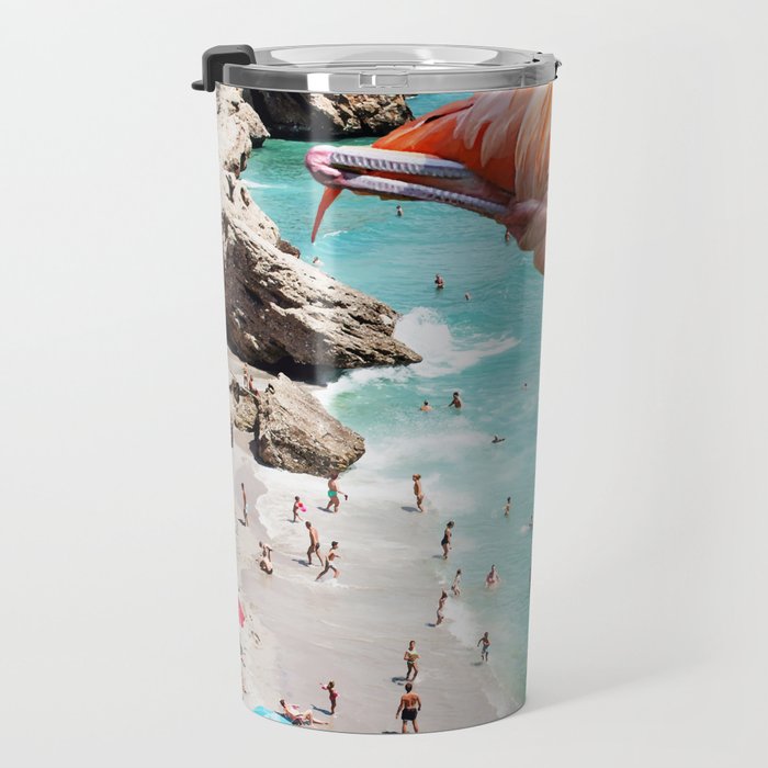 Flamingos on the Beach, Wildlife Surrealism Birds, Nature Flamingo Fantasy Beach Summer Photography Travel Mug Gallery Image 3