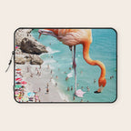 Flamingos on the Beach, Wildlife Surrealism Birds, Nature Flamingo Fantasy Beach Summer Photography Laptop Sleeve Gallery Image 1