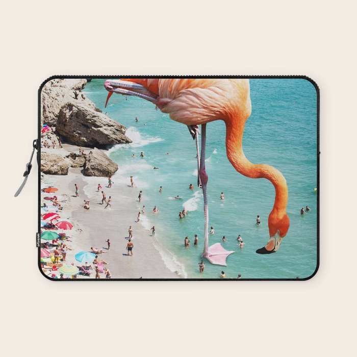 Flamingos on the Beach, Wildlife Surrealism Birds, Nature Flamingo Fantasy Beach Summer Photography Laptop Sleeve Gallery Image 1
