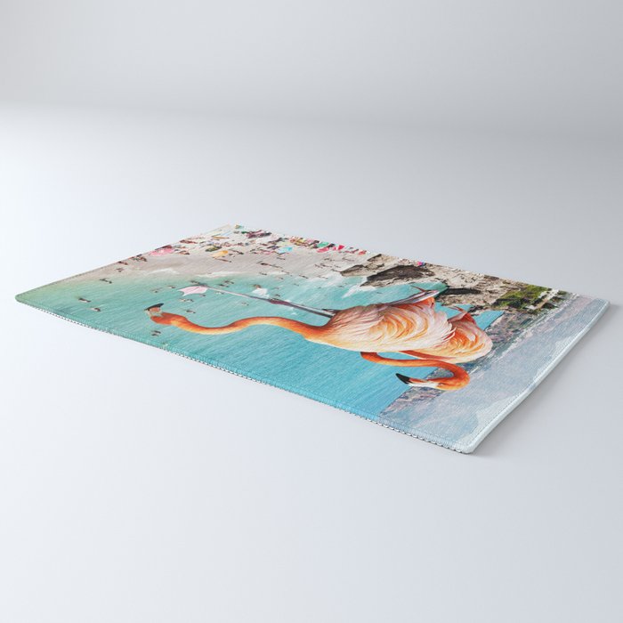 Flamingos on the Beach, Wildlife Surrealism Birds, Nature Flamingo Fantasy Beach Summer Photography Rug Gallery Image 3