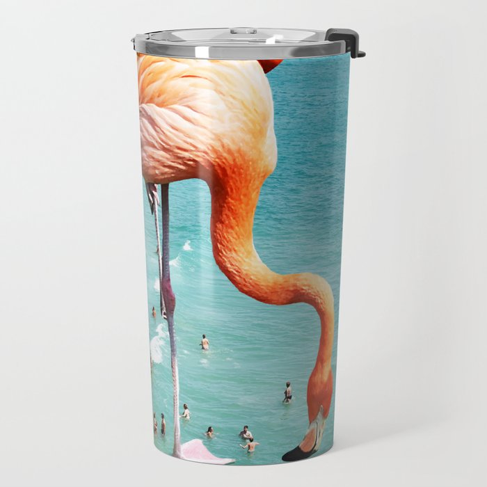 Flamingos on the Beach, Wildlife Surrealism Birds, Nature Flamingo Fantasy Beach Summer Photography Travel Mug Gallery Image 2