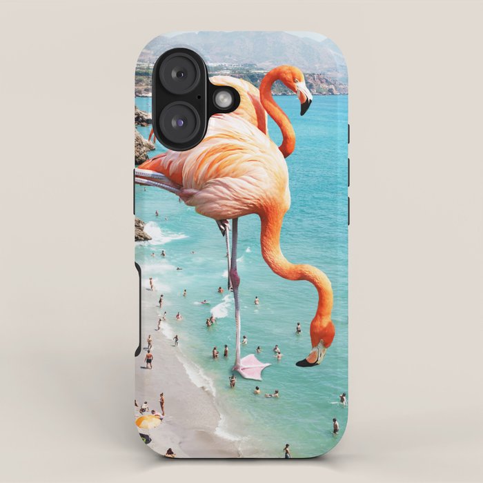 Flamingos on the Beach, Wildlife Surrealism Birds, Nature Flamingo Fantasy Beach Summer Photography iPhone Case Gallery Image 1