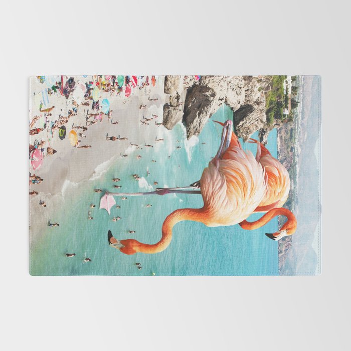 Flamingos on the Beach, Wildlife Surrealism Birds, Nature Flamingo Fantasy Beach Summer Photography Rug Gallery Image 2