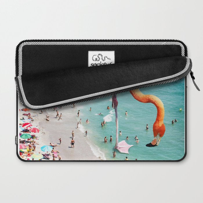 Flamingos on the Beach, Wildlife Surrealism Birds, Nature Flamingo Fantasy Beach Summer Photography Laptop Sleeve Gallery Image 2