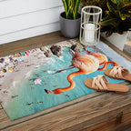 Flamingos on the Beach, Wildlife Surrealism Birds, Nature Flamingo Fantasy Beach Summer Photography Outdoor Rug Gallery Image 2