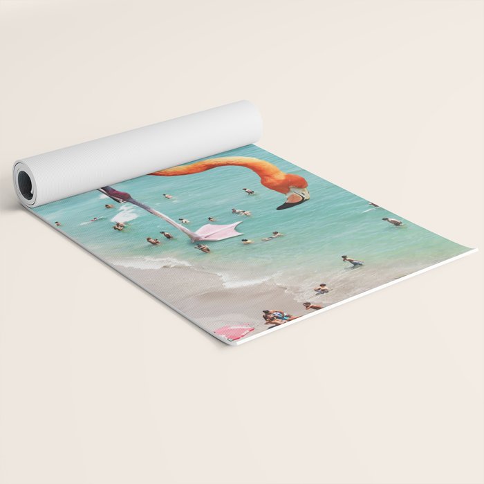 Flamingos on the Beach, Wildlife Surrealism Birds, Nature Flamingo Fantasy Beach Summer Photography Yoga Mat Gallery Image 2
