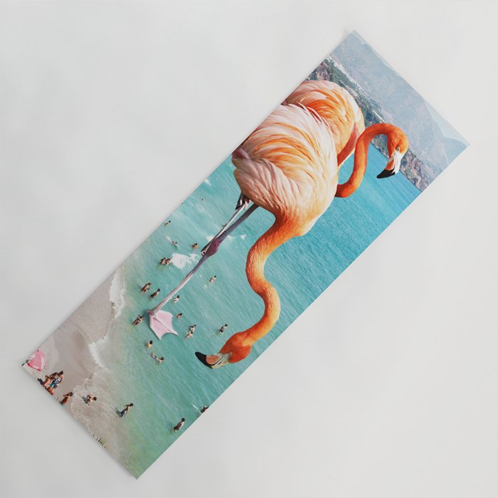 Flamingos on the Beach, Wildlife Surrealism Birds, Nature Flamingo Fantasy Beach Summer Photography Yoga Mat Gallery Image 1