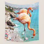 Flamingos on the Beach, Wildlife Surrealism Birds, Nature Flamingo Fantasy Beach Summer Photography Wall Tapestry Gallery Image 4