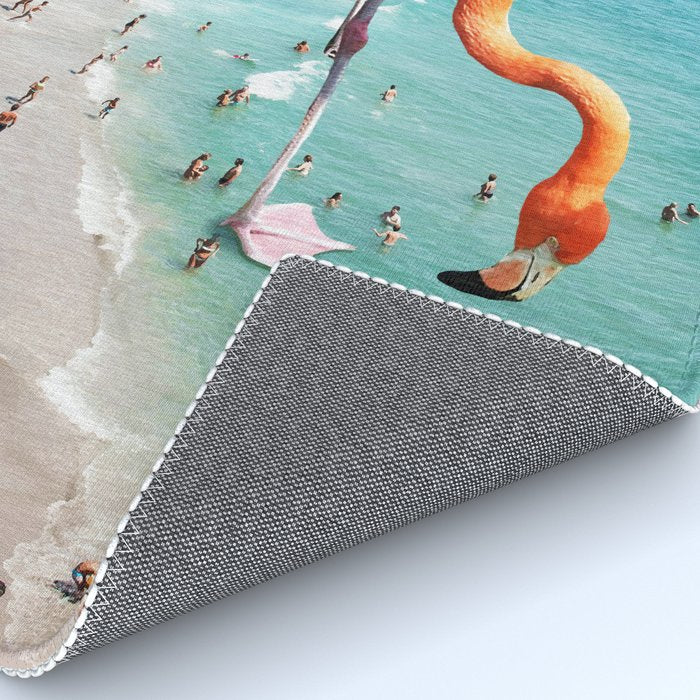 Flamingos on the Beach, Wildlife Surrealism Birds, Nature Flamingo Fantasy Beach Summer Photography Rug Gallery Image 4