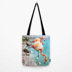 Flamingos on the Beach, Wildlife Surrealism Birds, Nature Flamingo Fantasy Beach Summer Photography Tote Bag Gallery Image 2