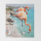 Flamingos on the Beach, Wildlife Surrealism Birds, Nature Flamingo Fantasy Beach Summer Photography Throw Blanket Gallery Image 2