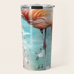 Flamingos on the Beach, Wildlife Surrealism Birds, Nature Flamingo Fantasy Beach Summer Photography Travel Mug Gallery Image 1