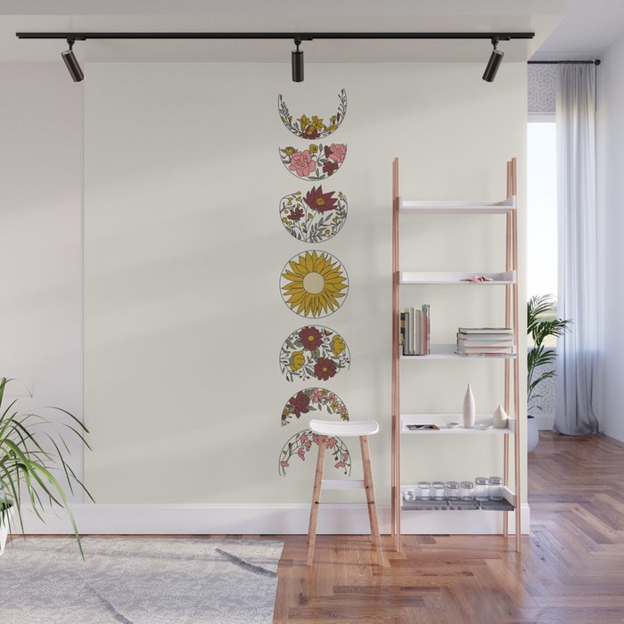 Floral Phases of the Moon Wall Mural Gallery Image 1
