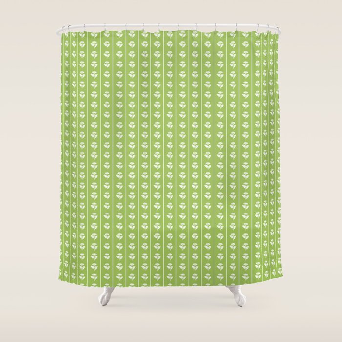 Vintage Cottage Flowers and Stripes Pattern in Light Green Shower Curtain Gallery Image 1