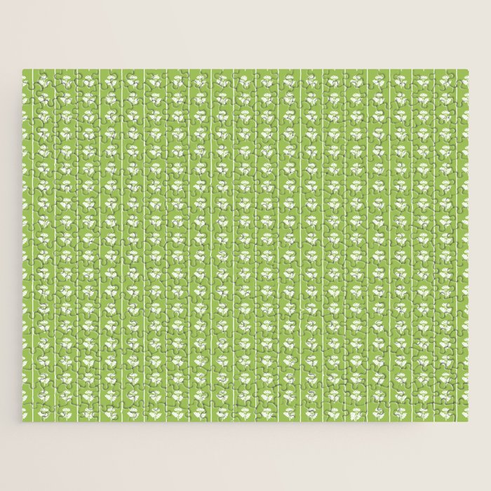 Vintage Cottage Flowers and Stripes Pattern in Light Green Jigsaw Puzzle Gallery Image 1