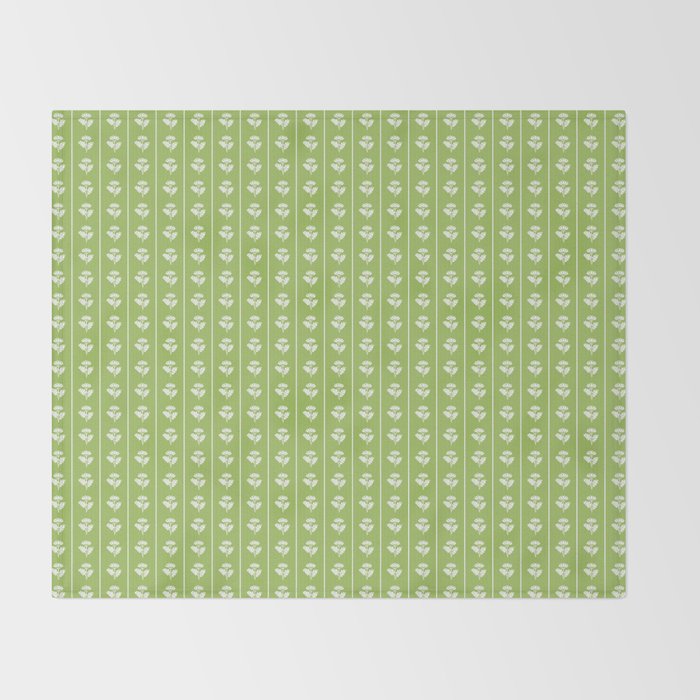 Vintage Cottage Flowers and Stripes Pattern in Light Green Throw Blanket Gallery Image 2