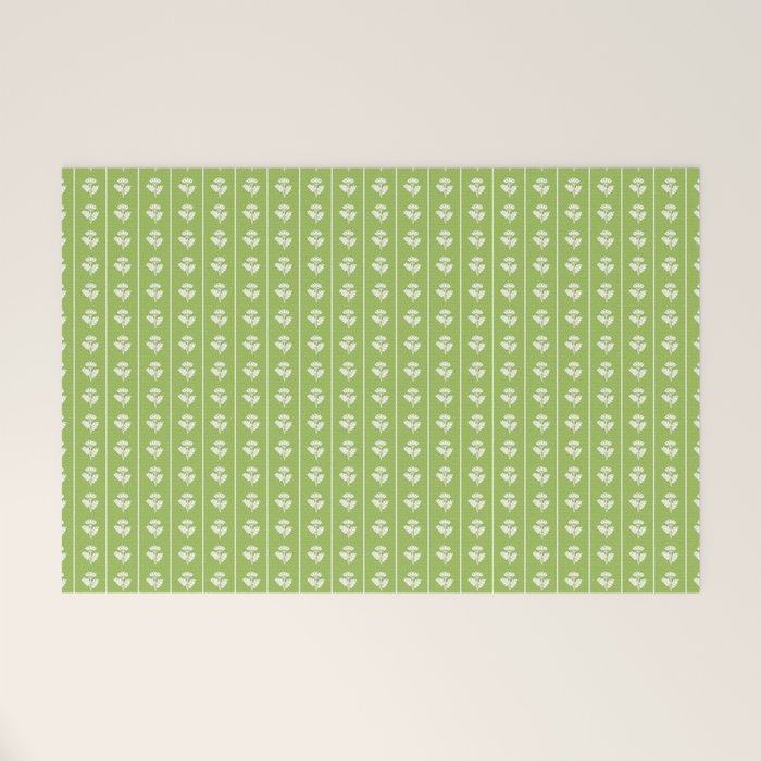 Vintage Cottage Flowers and Stripes Pattern in Light Green Welcome Mat Gallery Image 1