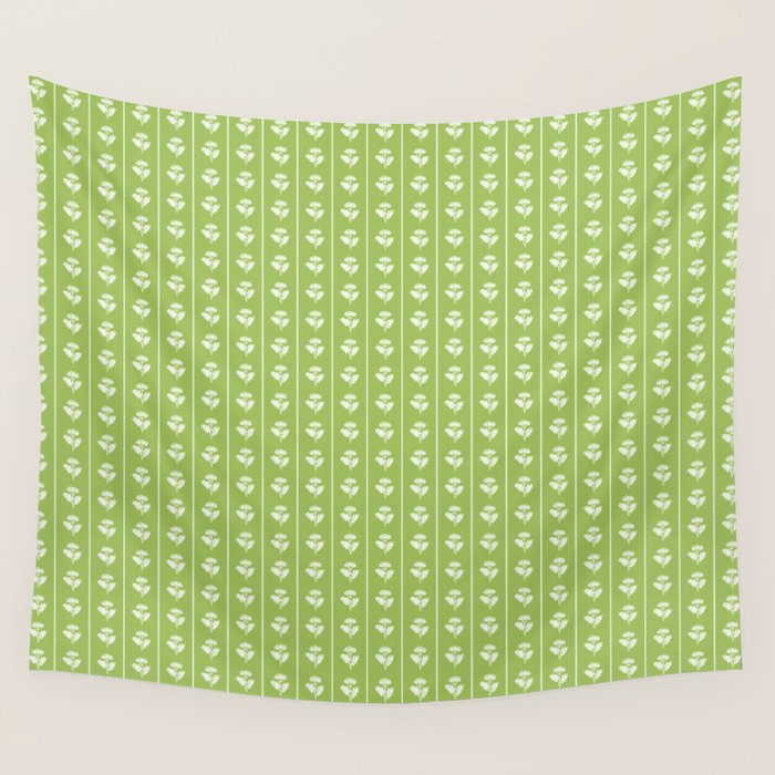 Vintage Cottage Flowers and Stripes Pattern in Light Green Wall Tapestry Gallery Image 1