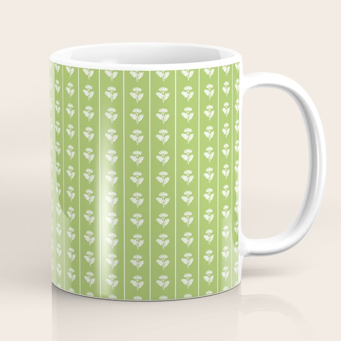 Vintage Cottage Flowers and Stripes Pattern in Light Green Coffee Mug Gallery Image 1