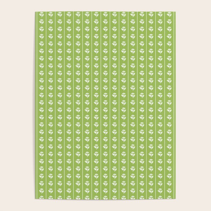 Vintage Cottage Flowers and Stripes Pattern in Light Green Poster Gallery Image 4