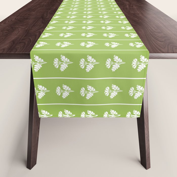 Vintage Cottage Flowers and Stripes Pattern in Light Green Table Runner Gallery Image 1