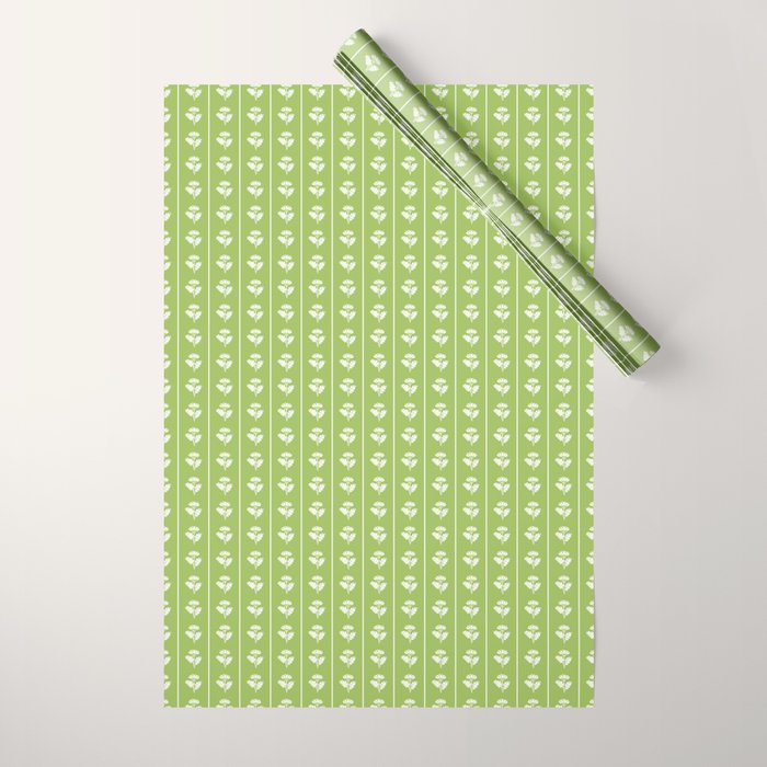 Vintage Cottage Flowers and Stripes Pattern in Light Green Wrapping Paper Gallery Image 1