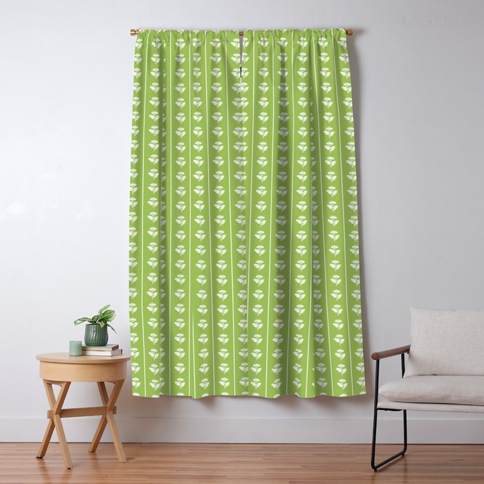 Vintage Cottage Flowers and Stripes Pattern in Light Green Window Curtain Gallery Image 5
