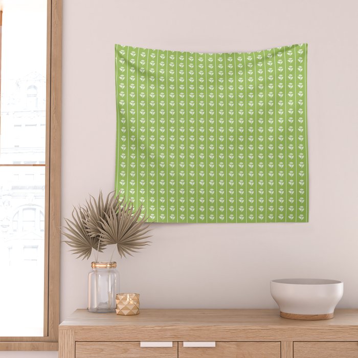 Vintage Cottage Flowers and Stripes Pattern in Light Green Wall Tapestry Gallery Image 2