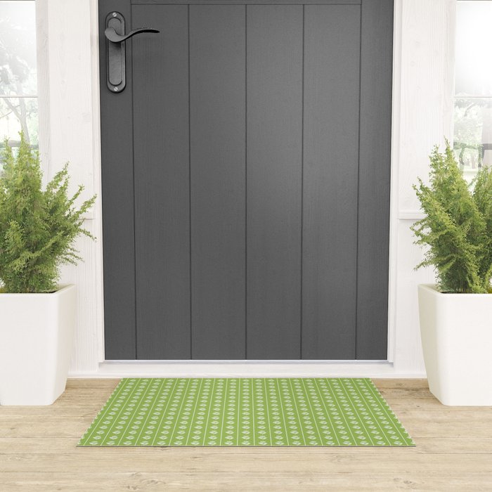 Vintage Cottage Flowers and Stripes Pattern in Light Green Welcome Mat Gallery Image 3