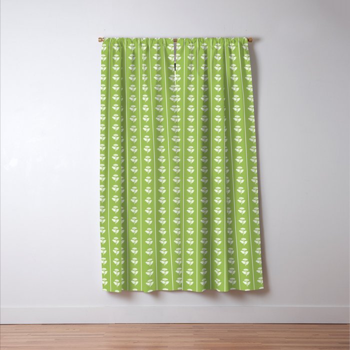 Vintage Cottage Flowers and Stripes Pattern in Light Green Window Curtain Gallery Image 3