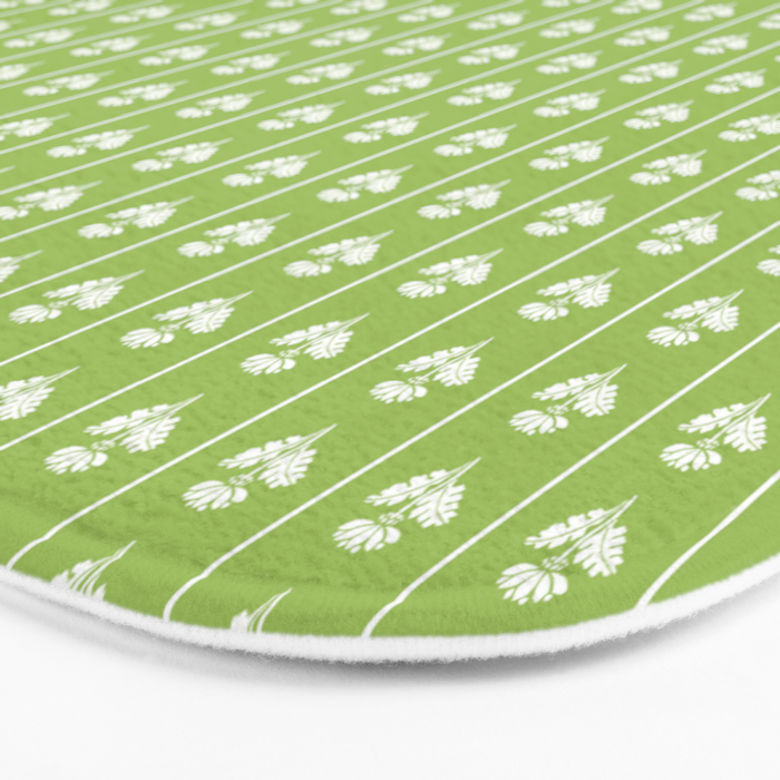 Vintage Cottage Flowers and Stripes Pattern in Light Green Bath Mat Gallery Image 3