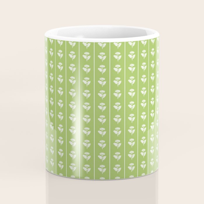 Vintage Cottage Flowers and Stripes Pattern in Light Green Coffee Mug Gallery Image 4