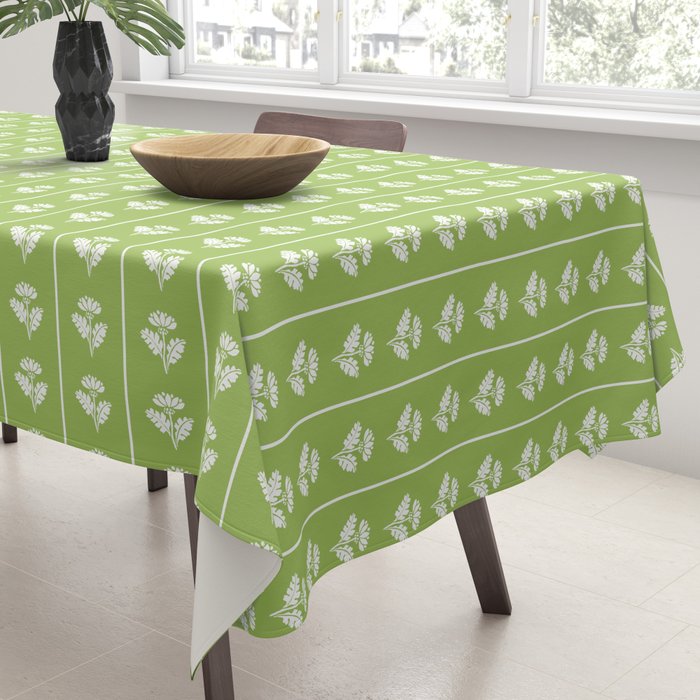 Vintage Cottage Flowers and Stripes Pattern in Light Green Tablecloth Gallery Image 3