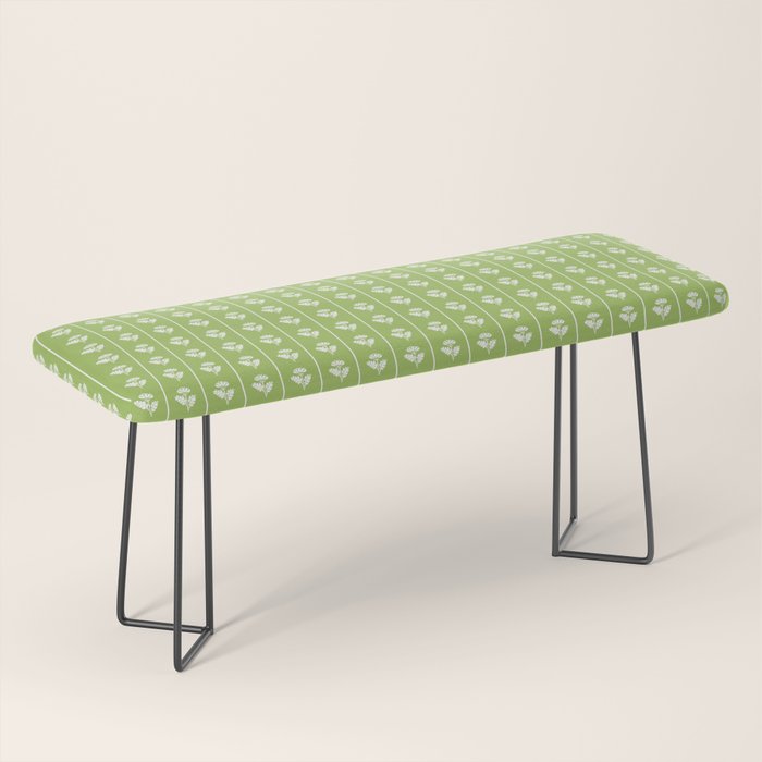 Vintage Cottage Flowers and Stripes Pattern in Light Green Bench Gallery Image 1
