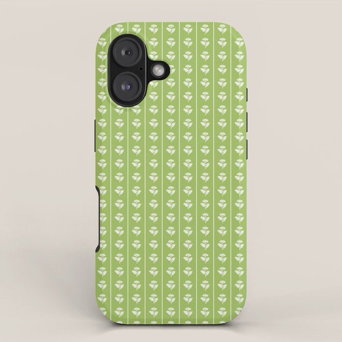 Vintage Cottage Flowers and Stripes Pattern in Light Green iPhone Case Gallery Image 1