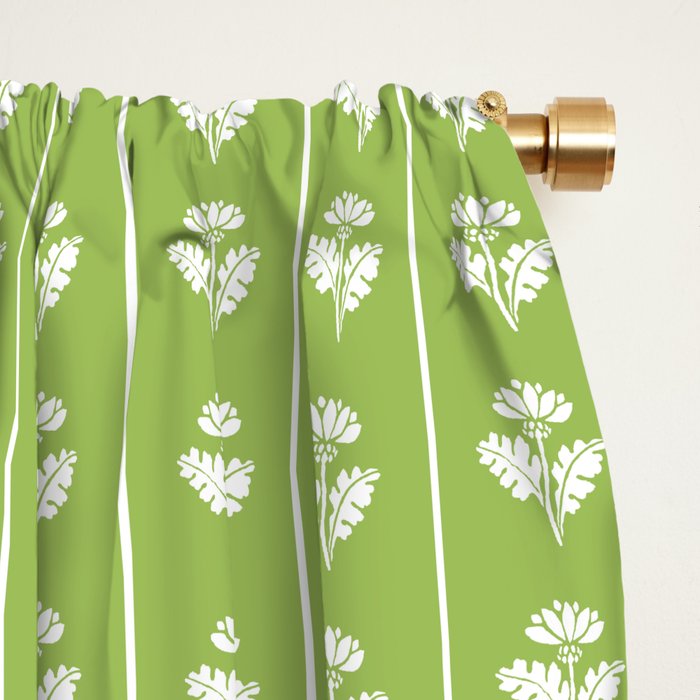 Vintage Cottage Flowers and Stripes Pattern in Light Green Window Curtain Gallery Image 2
