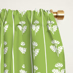 Vintage Cottage Flowers and Stripes Pattern in Light Green Window Curtain Gallery Image 2