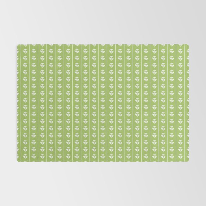 Vintage Cottage Flowers and Stripes Pattern in Light Green Rug Gallery Image 2