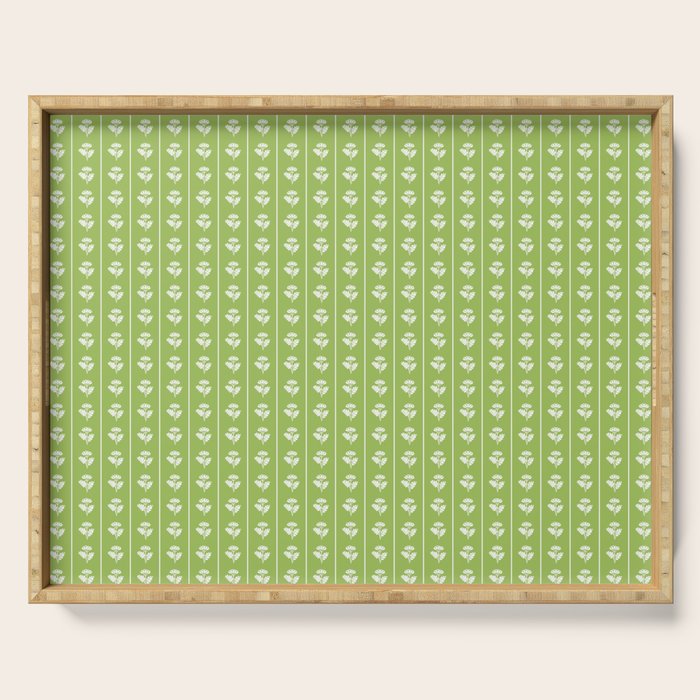 Vintage Cottage Flowers and Stripes Pattern in Light Green Serving Tray Gallery Image 1