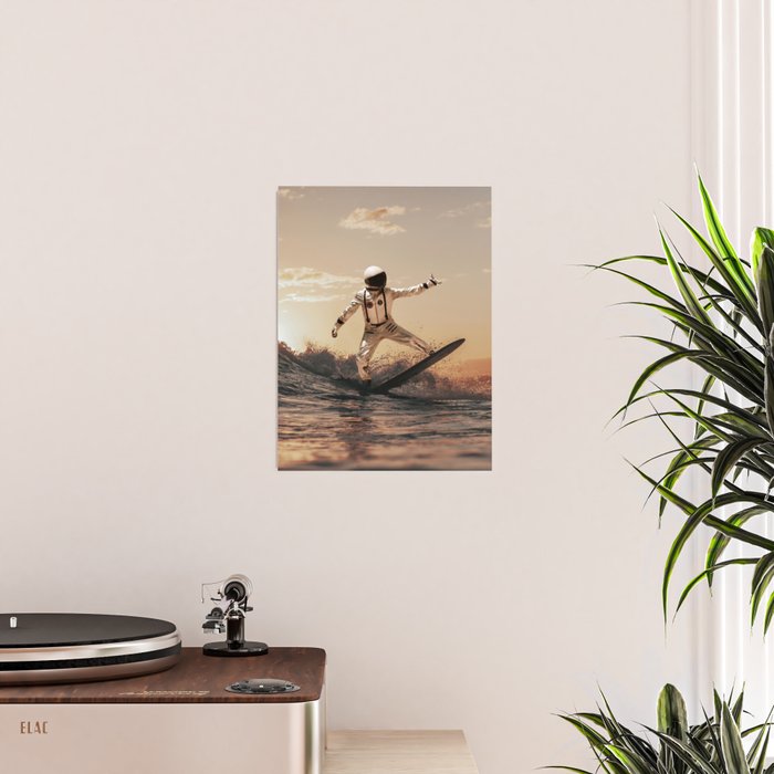 Space Surfer - Futuristic Surf Photo Art Print - Astronaut Riding a Wave Poster Gallery Image 2
