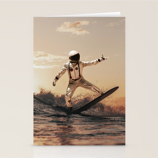Space Surfer - Futuristic Surf Photo Art Print - Astronaut Riding a Wave Stationery Card Gallery Image 2