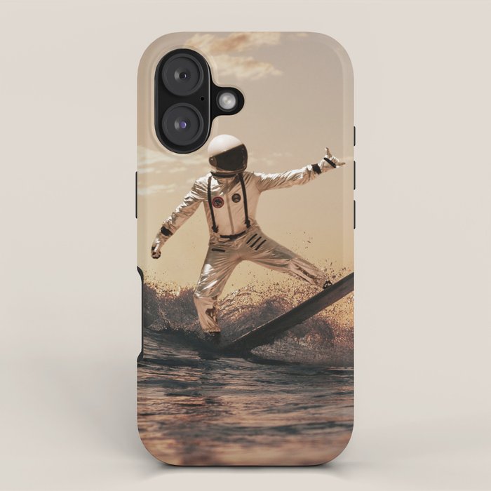 Space Surfer - Futuristic Surf Photo Art Print - Astronaut Riding a Wave iPhone Case Gallery Image 1