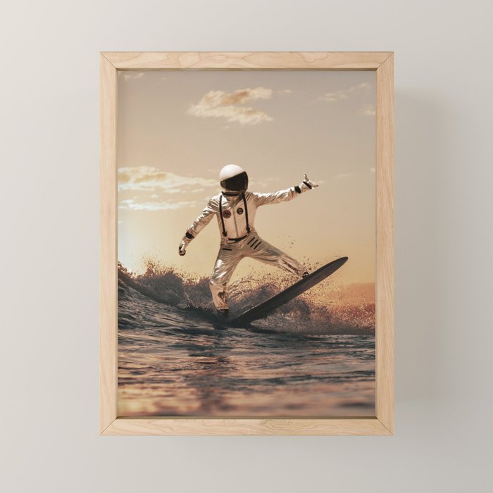 Space Surfer - Futuristic Surf Photo Art Print - Astronaut Riding a Wave Mini Art Print Gallery Image 1