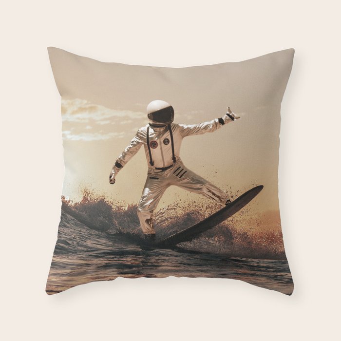 Space Surfer - Futuristic Surf Photo Art Print - Astronaut Riding a Wave Throw Pillow Gallery Image 6